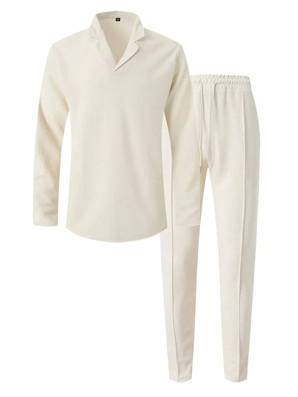 Men's Full Size Waffle-Knit Long Sleeve Top and Pants Set Plus Size